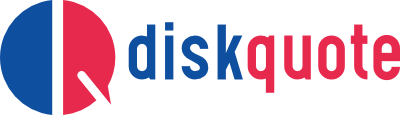 Diskquote logo. Blue and Red. Medicare insurance.